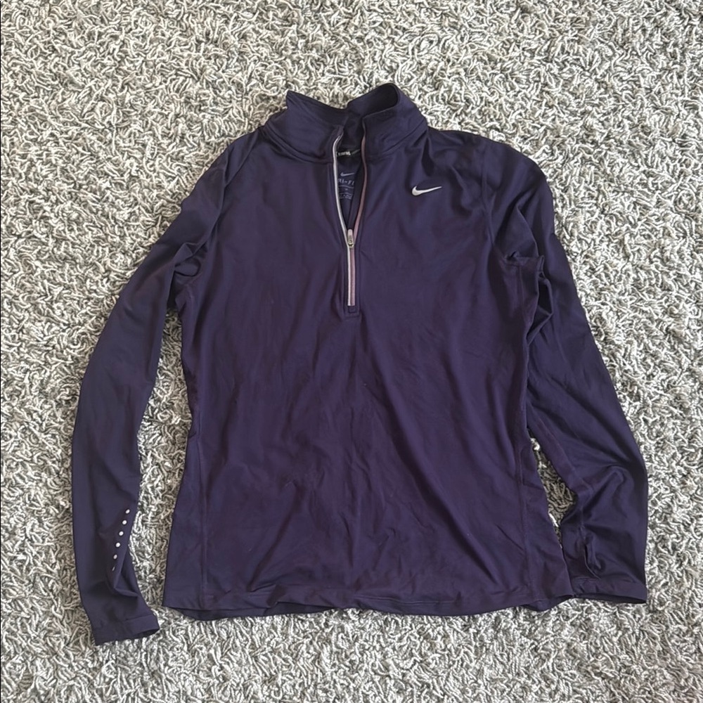 Nike Purple Zippered Polo Long Sleeve Top